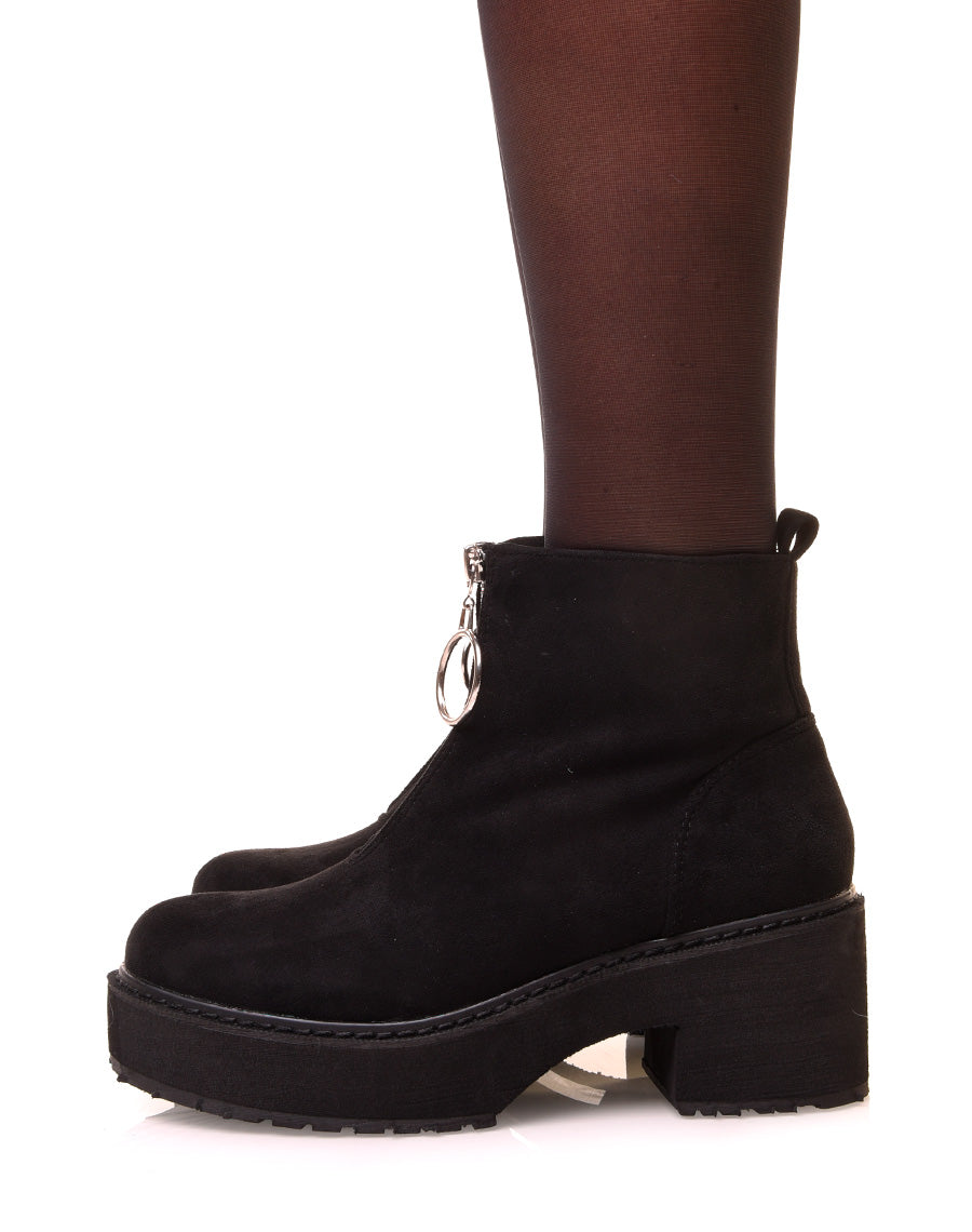 Bottines noires basses en suédine à zip argenté