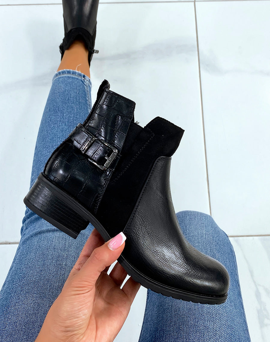 Bottines noires basses à triple matières