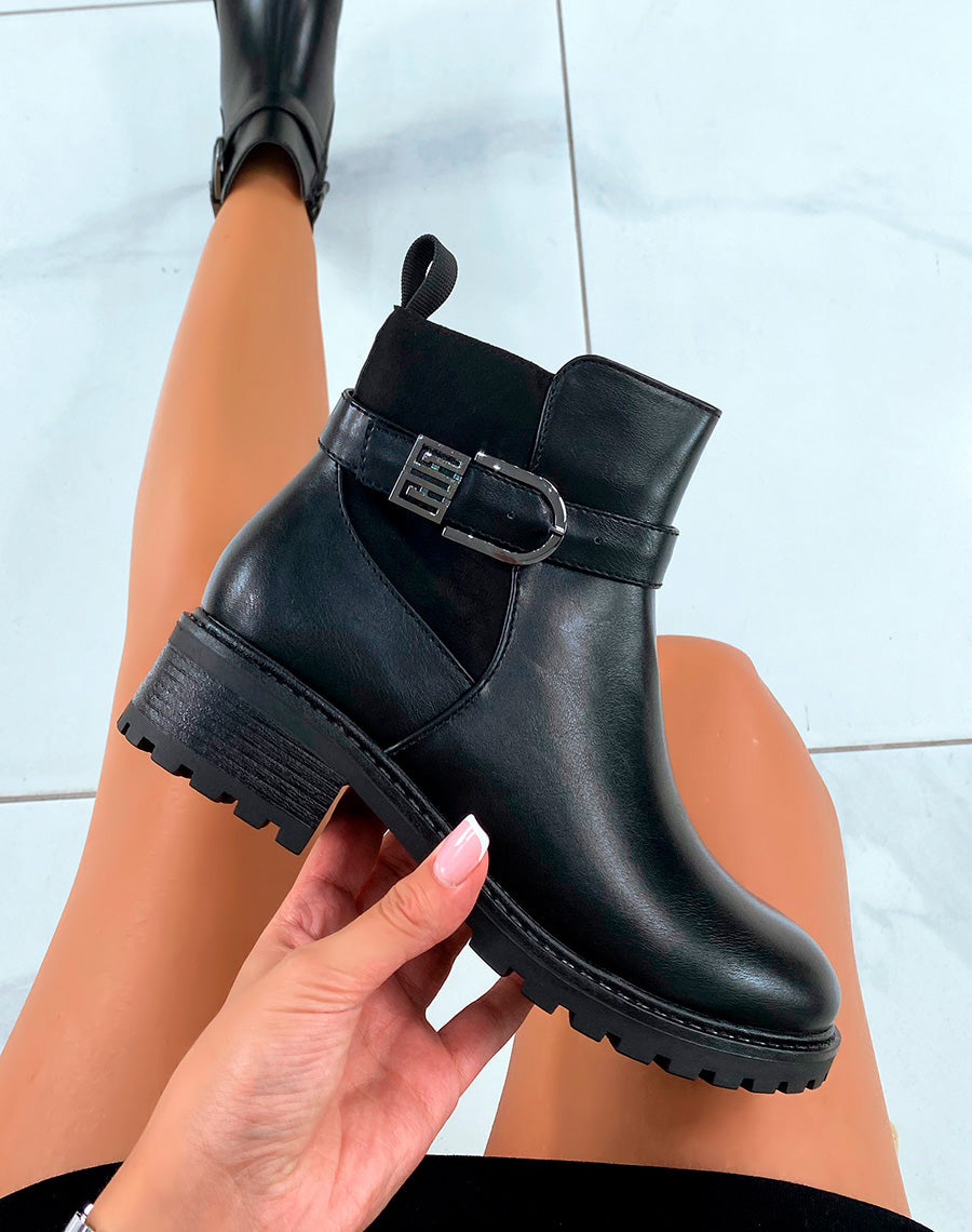 Bottines noires bi-matière avec une touche d'argenté
