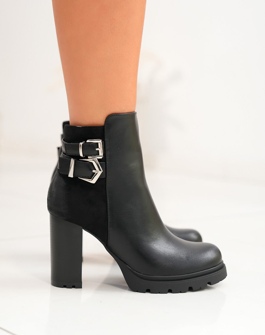 Bottines Noires Bi-Matière : L'Élégance Intemporelle