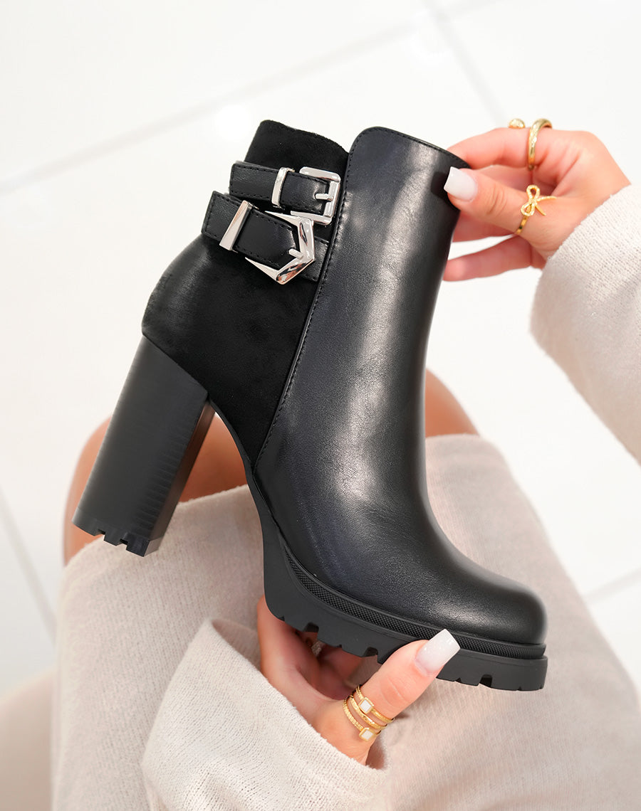 Bottines Noires Bi-Matière : L'Élégance Intemporelle