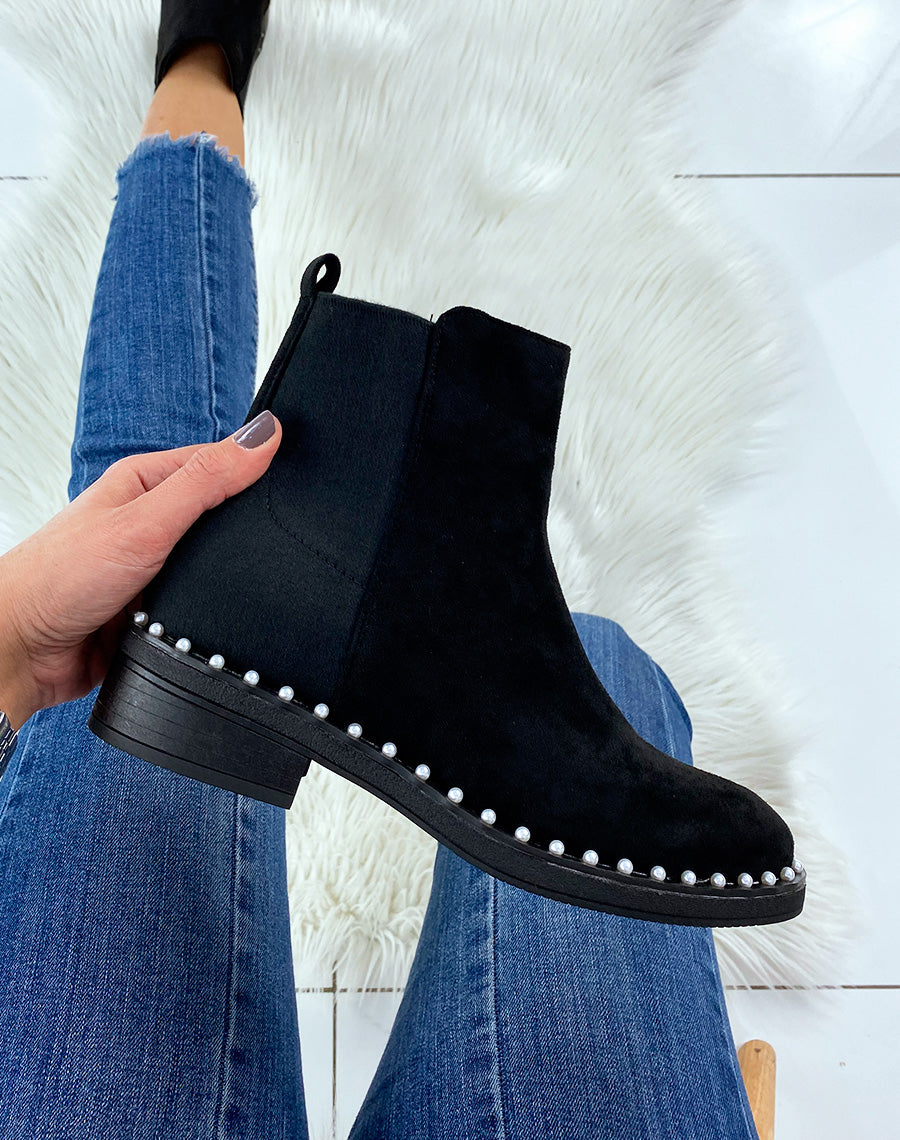 Bottines noires bi-matière à perles