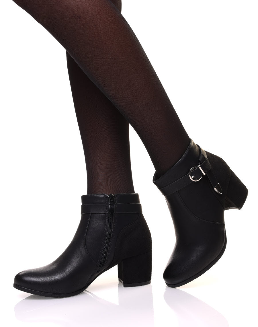 Bottines noires bi-matière à talon