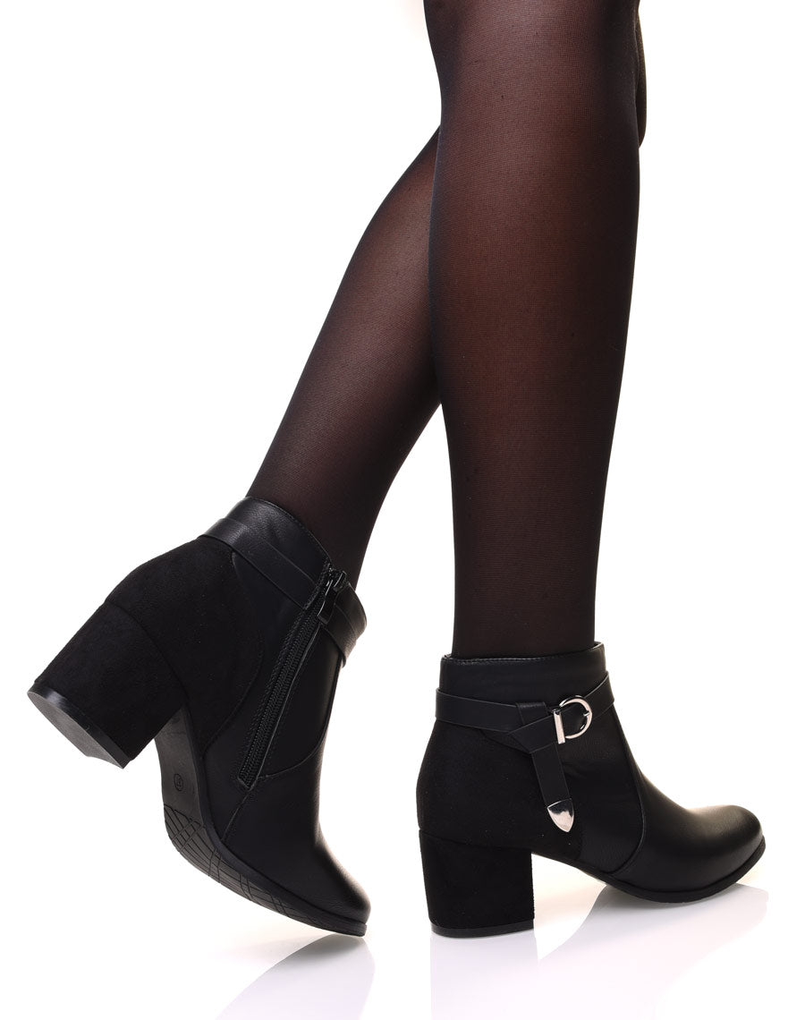 Bottines noires bi-matière à talon