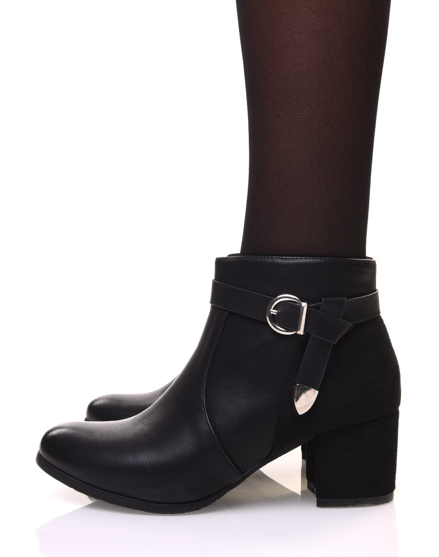 Bottines noires bi-matière à talon