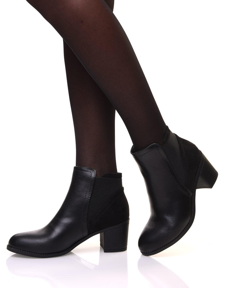 Bottines noires bi-matière à talons