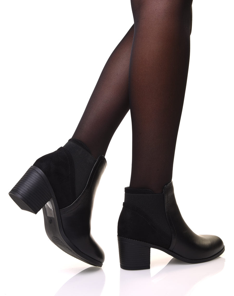Bottines noires bi-matière à talons