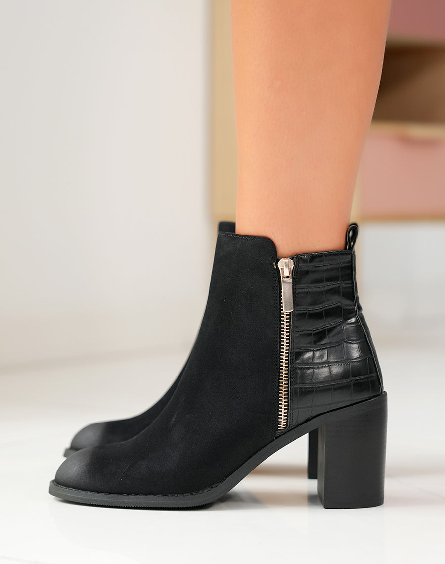 Bottines Noires Bi-Matière : Un Classique Réinventé avec Élégance