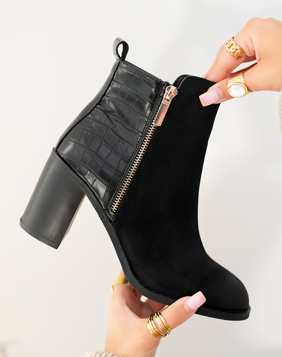 Bottines Noires Bi-Matière : Un Classique Réinventé avec Élégance