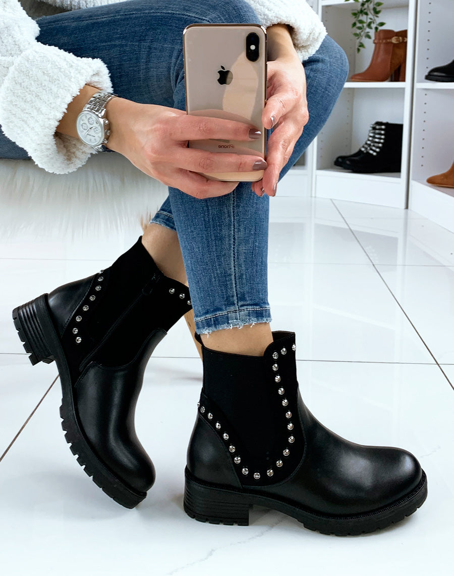 Bottines noires bi-matières