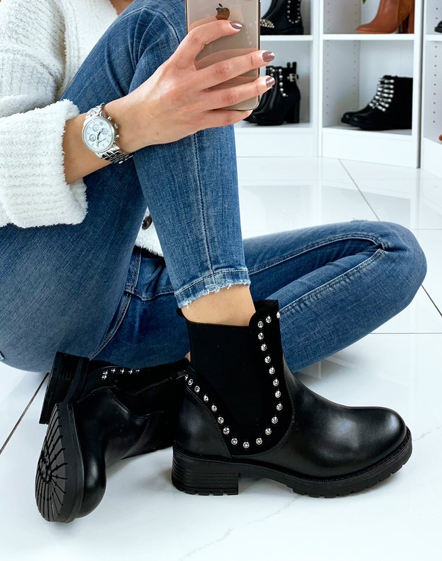 Bottines noires bi-matières