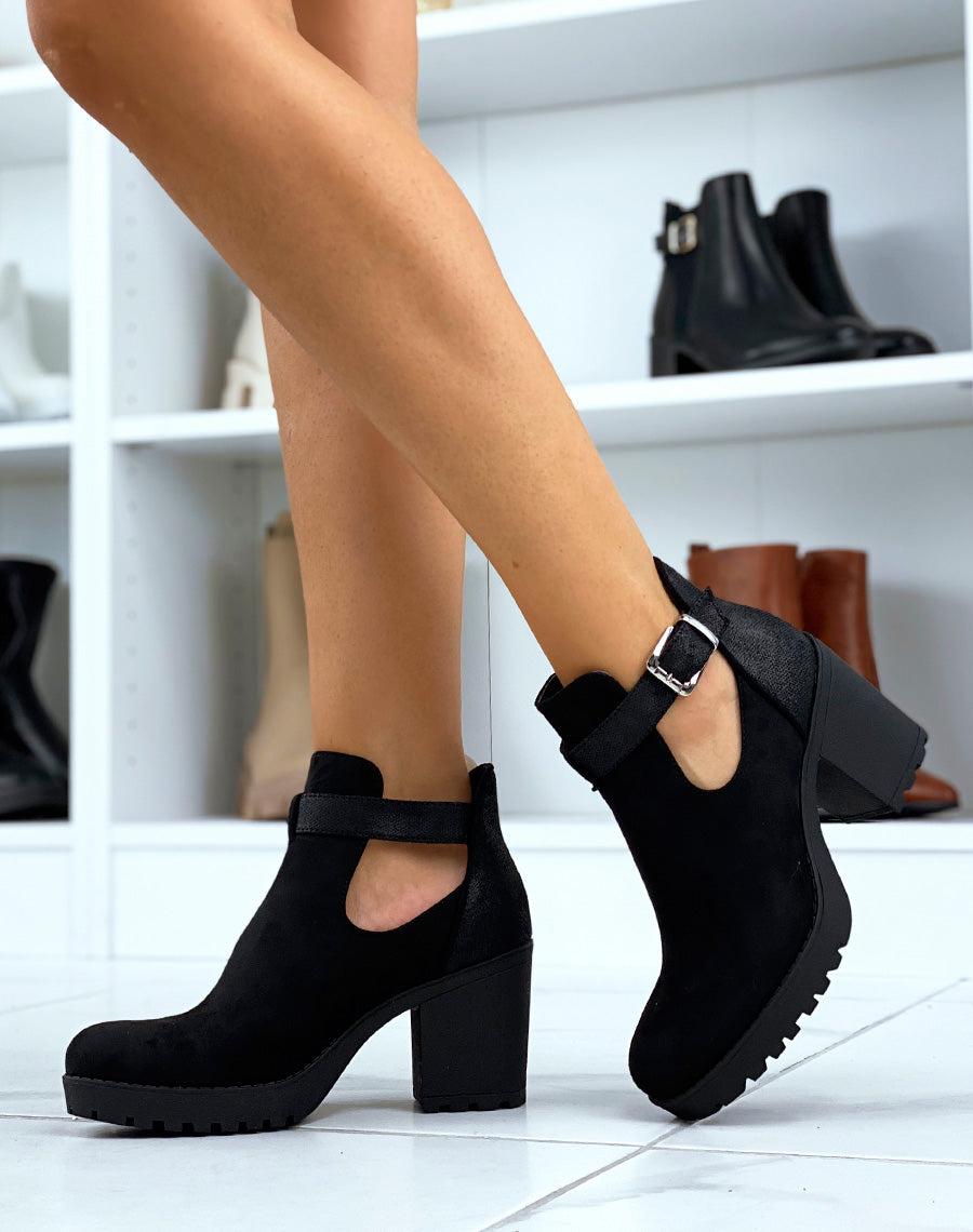 Bottines noires bi matières