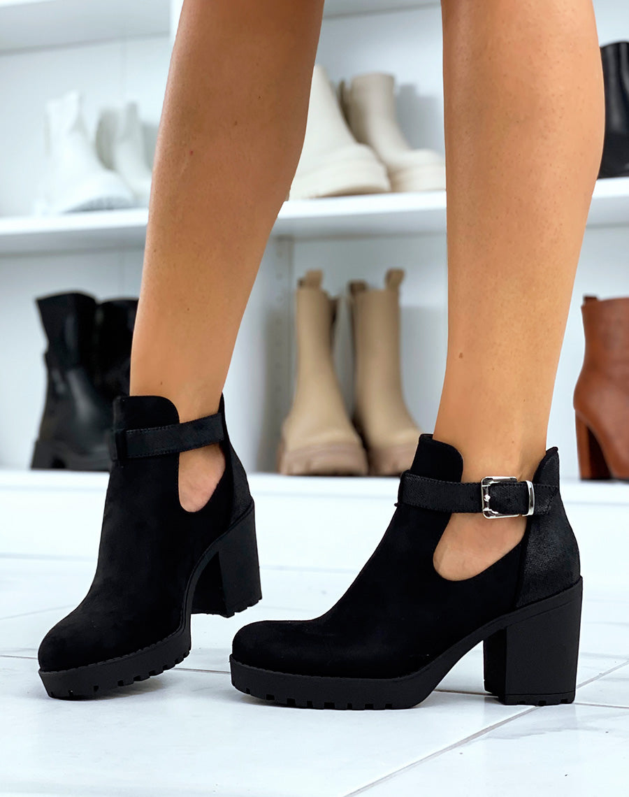 Bottines noires bi matières