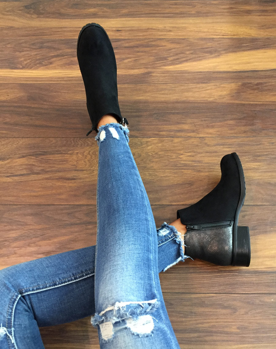 Bottines noires bi-matières