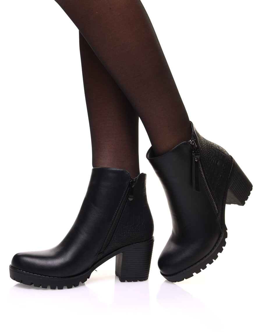 Bottines noires bi matières avec effet python