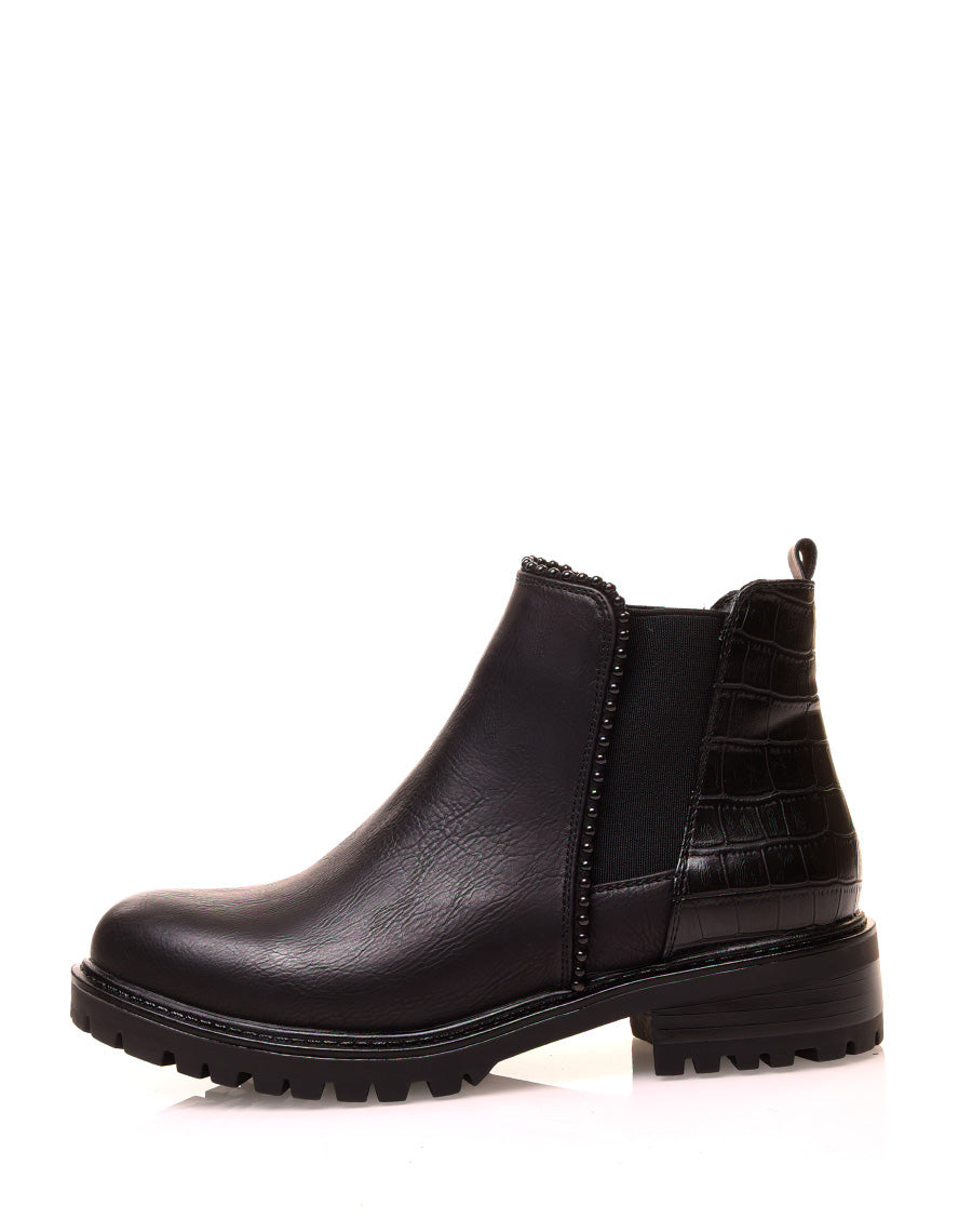 Bottines noires bi-matières avec élastique