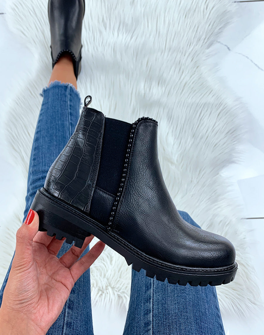 Bottines noires bi-matières avec élastique
