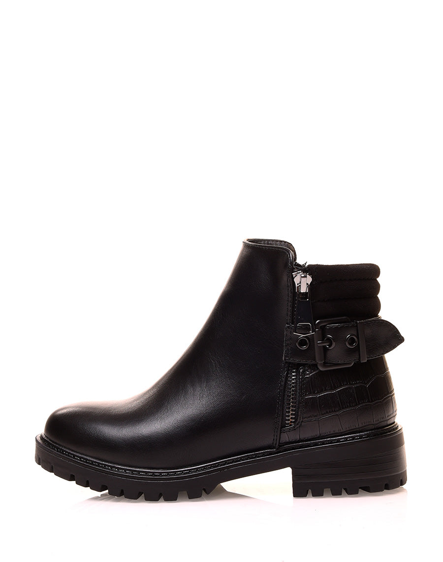 Bottines noires bi-matières avec sangle