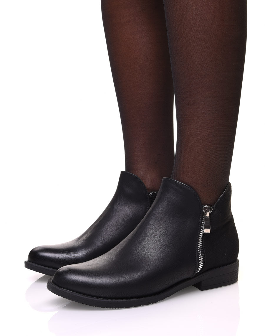 Bottines noires bi matières basses