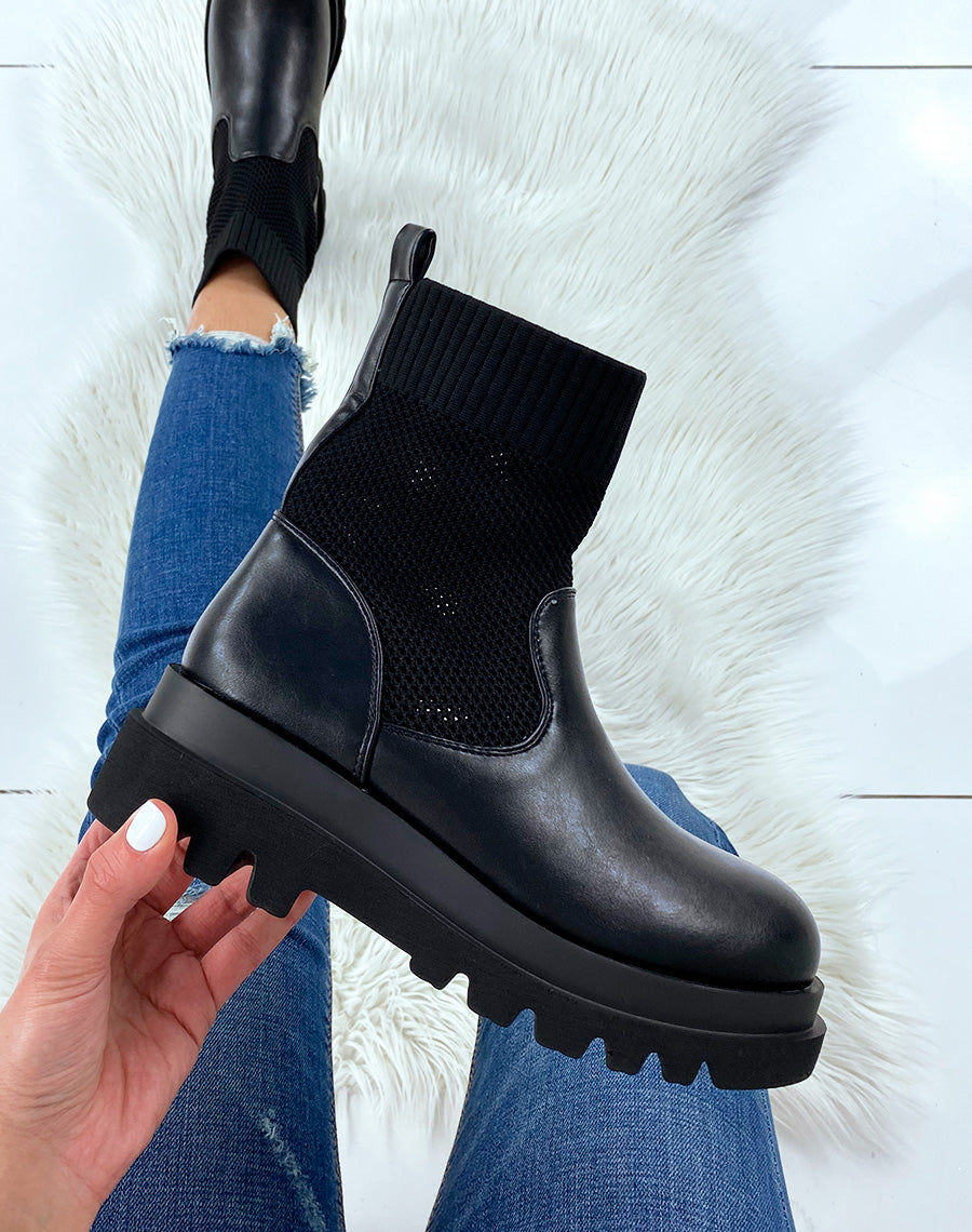 Bottines bi-matière à sequins - Noir