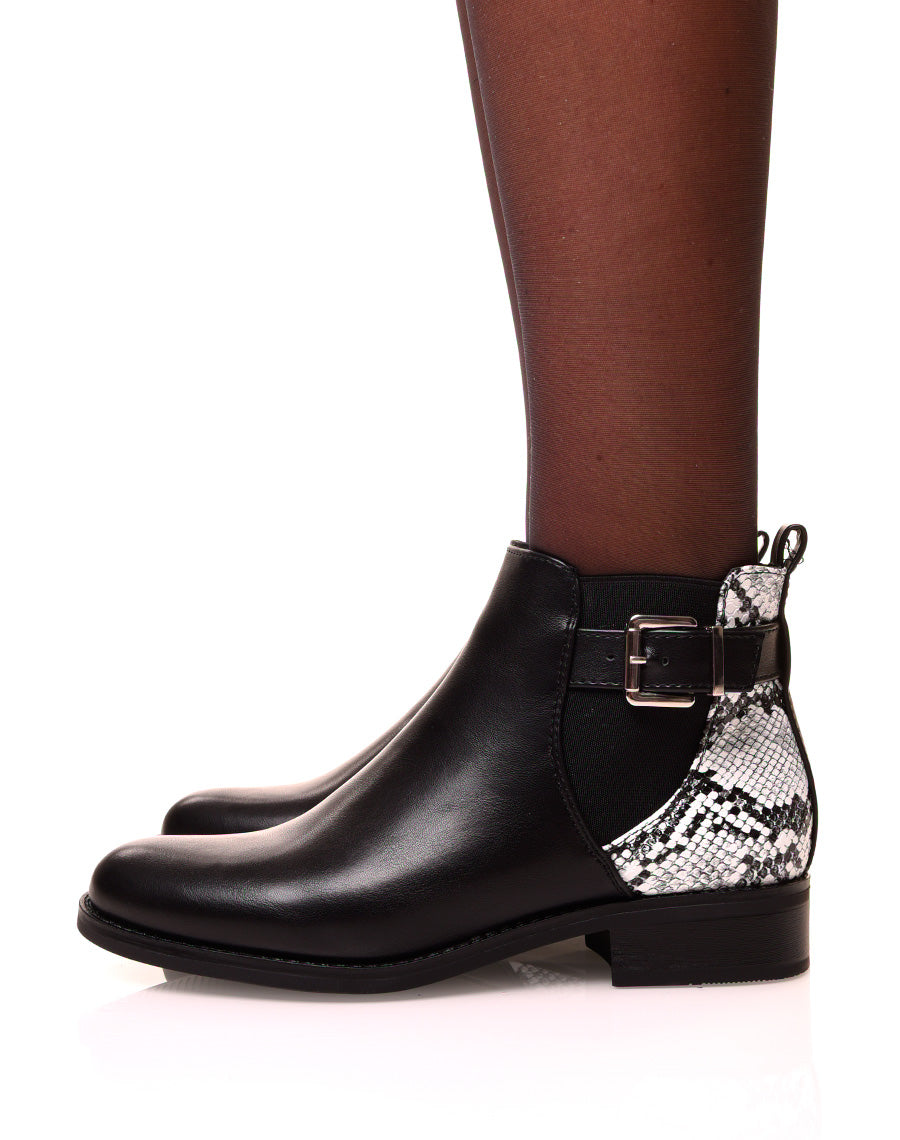 Bottines noires bi-matières effet python