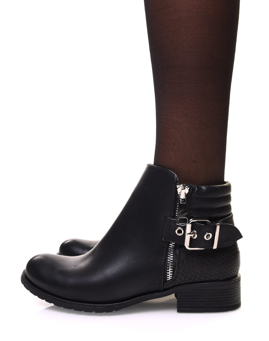 Bottines noires bi matières à motifs python