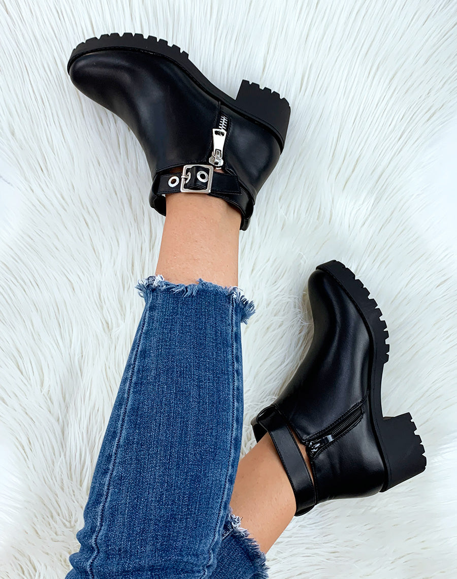 Bottines noires à boucles chevilles
