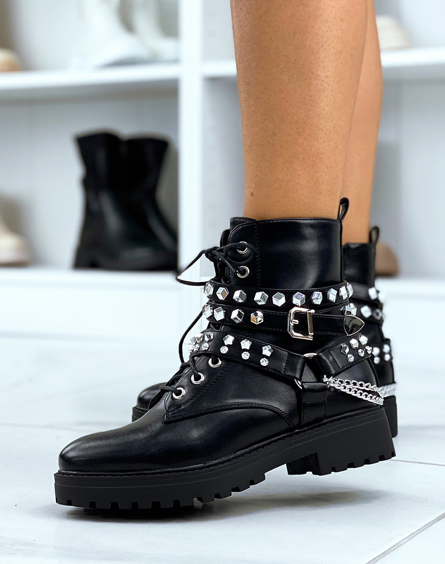 Cuir Bottines Ã Clous Femme Bottes Femme à Revers En Cuir Avec