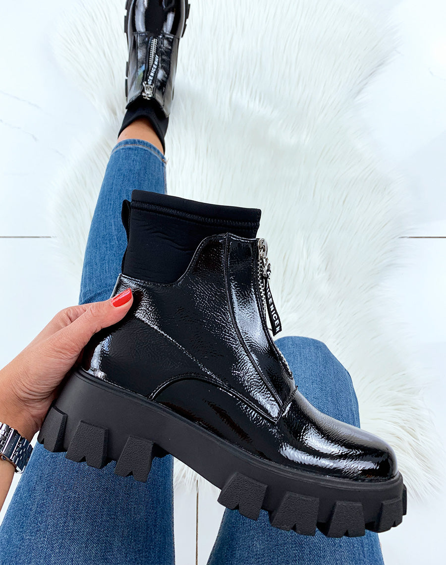 Bottines noires chaussette à plateforme crantée