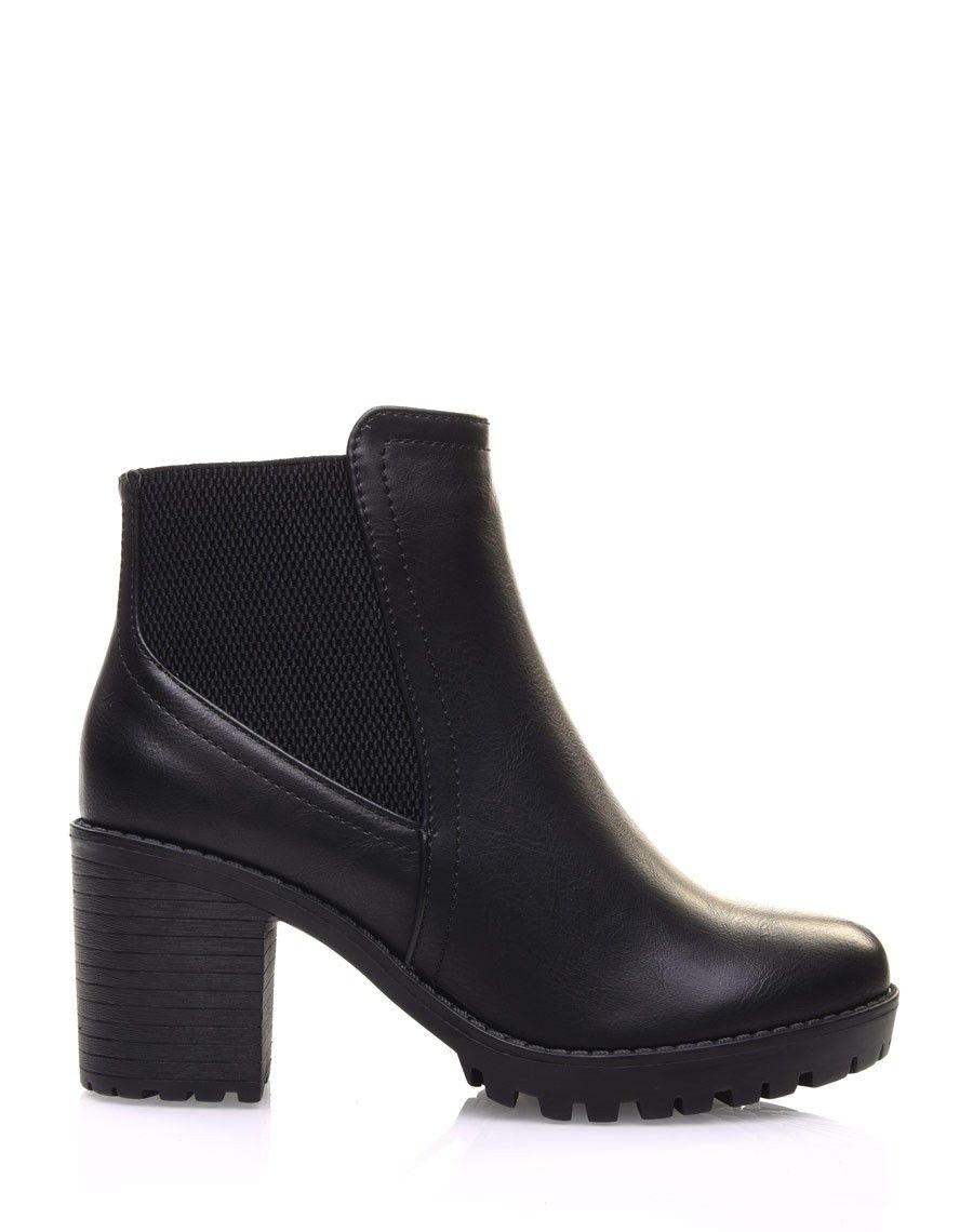 Bottines noires crantées à élastique surpiqué