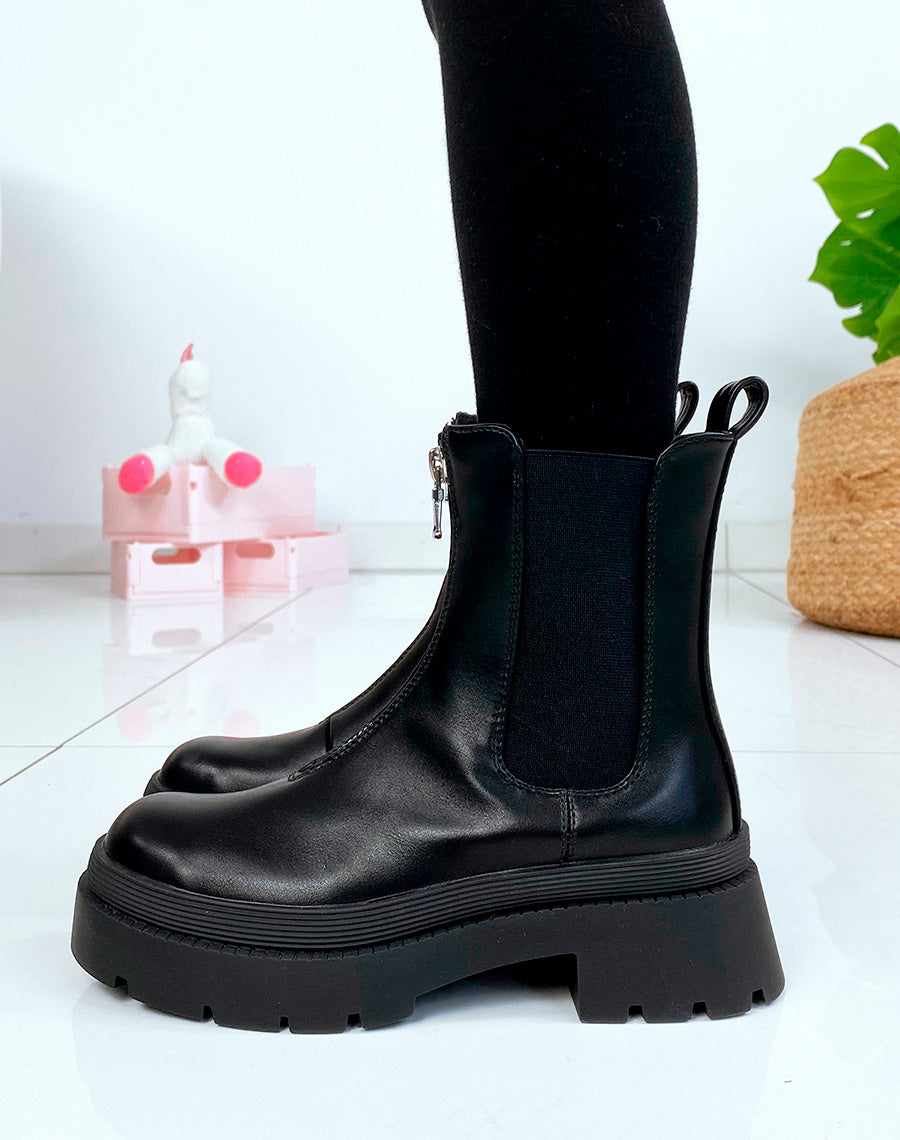Bottines noires à détail en fermeture éclaire