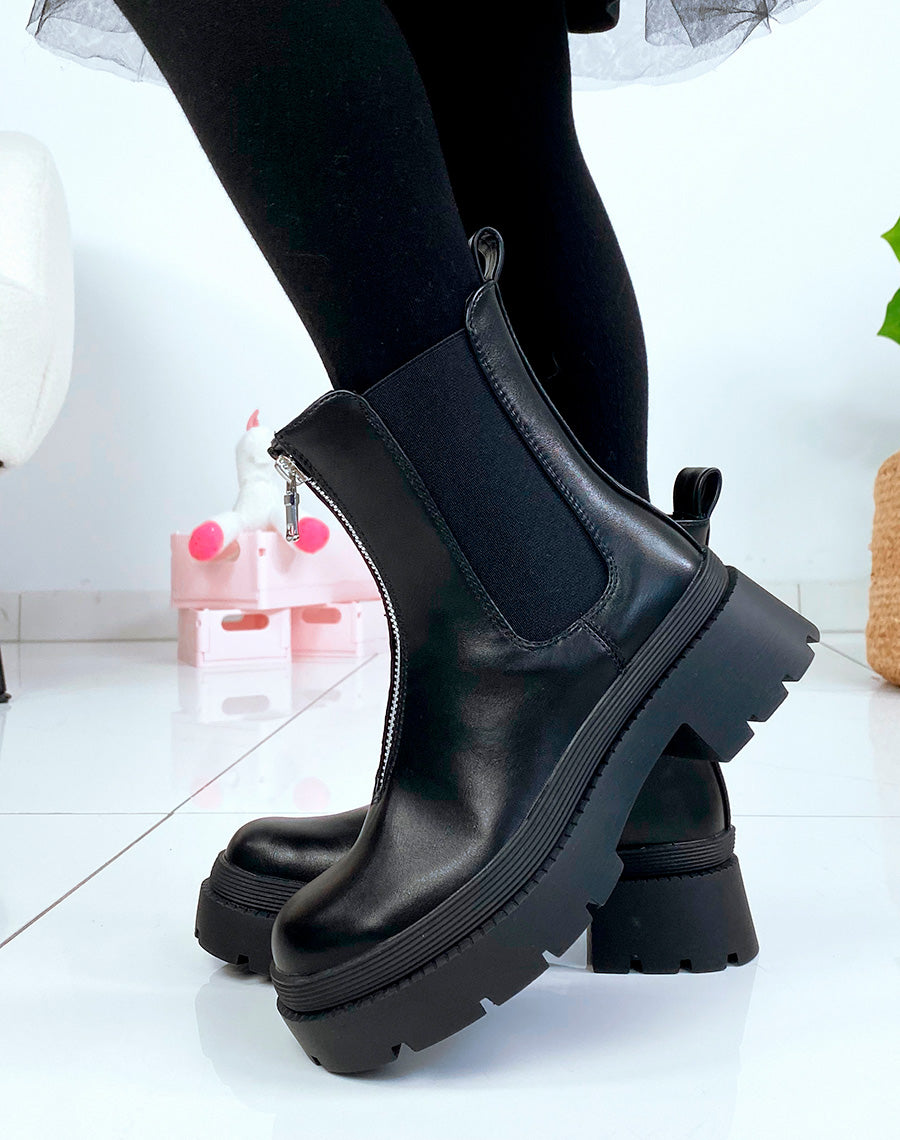Bottines noires à détail en fermeture éclaire