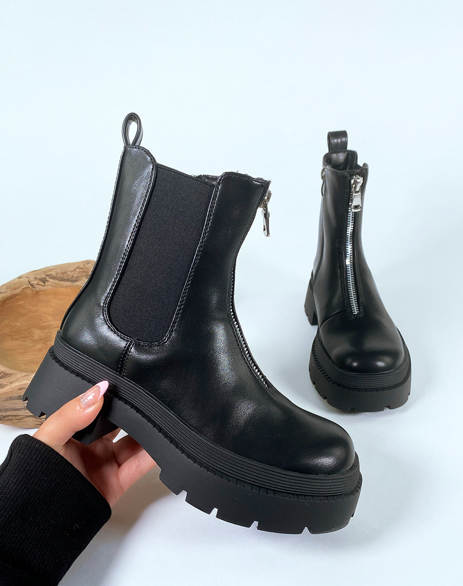 Bottines noires à détail en fermeture éclaire
