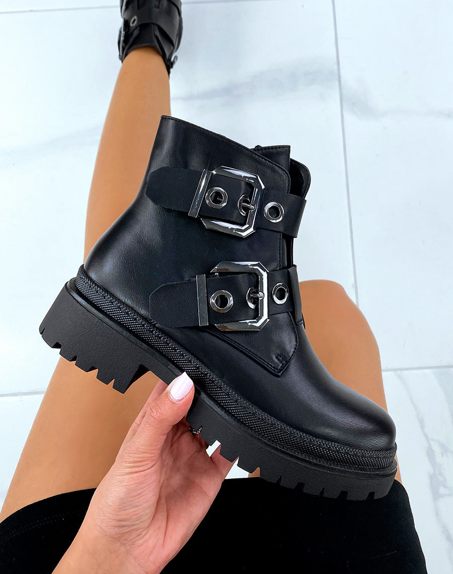 Bottines noires à double sangles