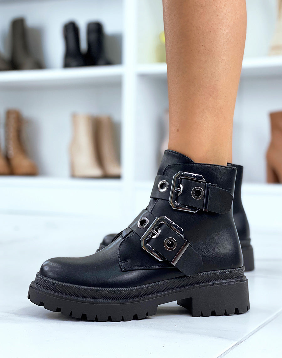 Bottines noires à double sangles