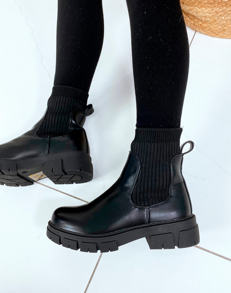 Bottines noires effet chaussette