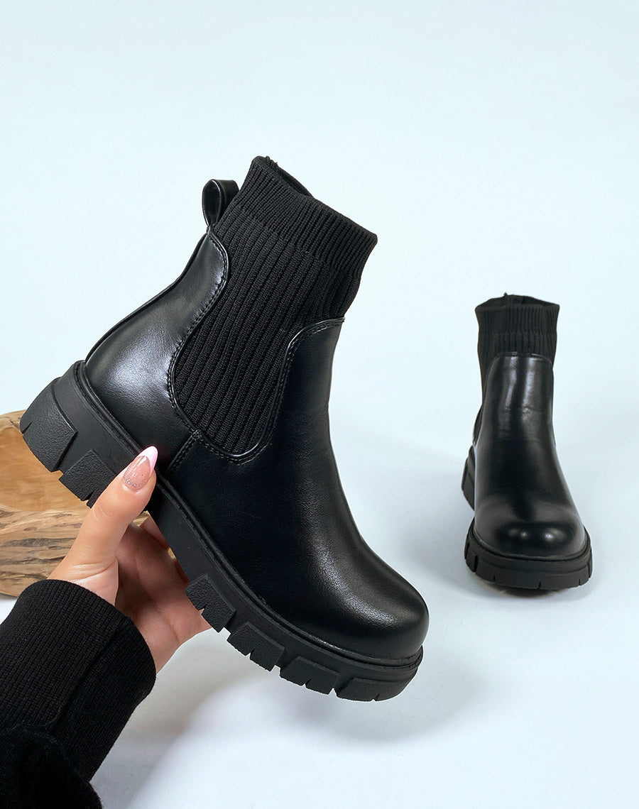 Bottines noires effet chaussette