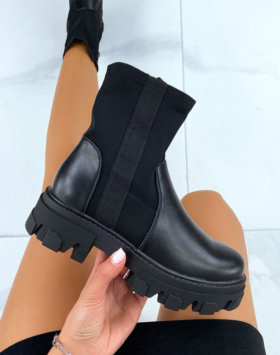 Bottines noires effet chaussette à grosse plateforme