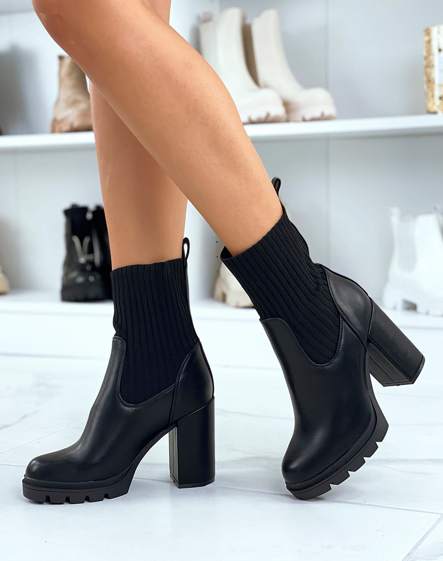 Bottines noires effet chaussette à talon