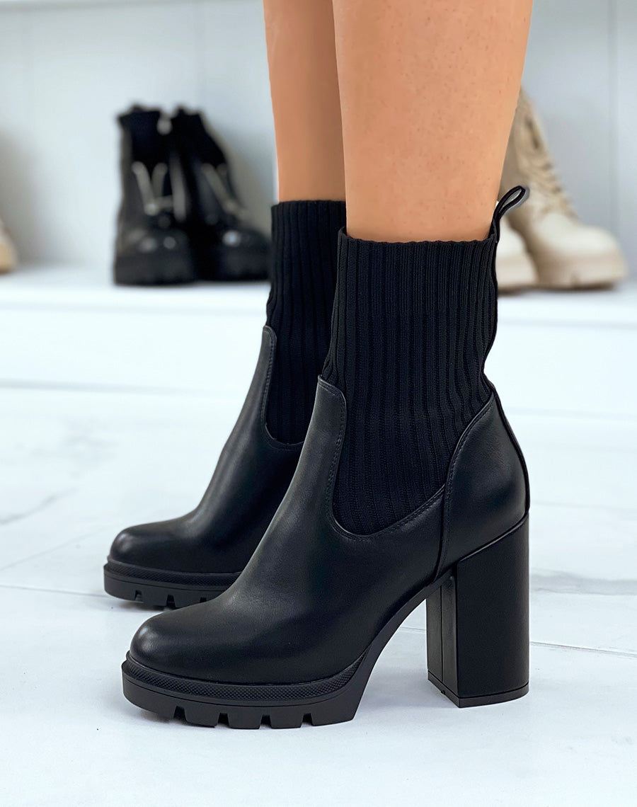 Bottines noires effet chaussette à talon