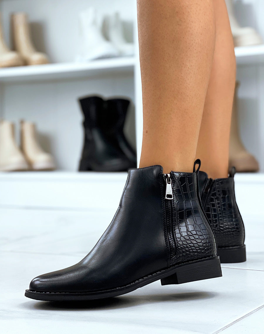 Bottines noires effet croco
