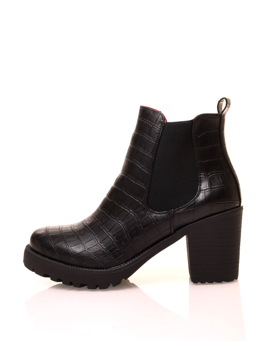 Bottines noires à effet croco