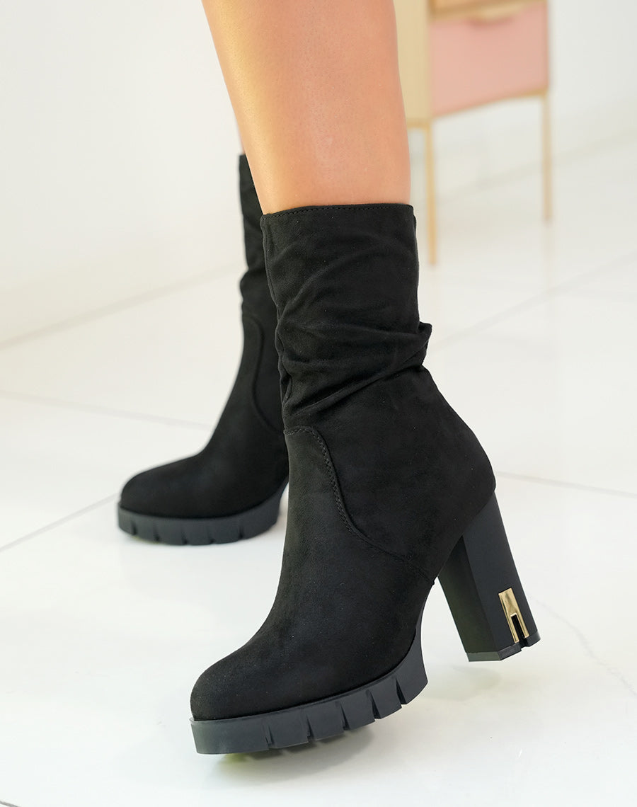 BOTTINES NOIRES EFFET DAIM ? TALONS AVEC D?TAIL DOR? POUR FEMME
