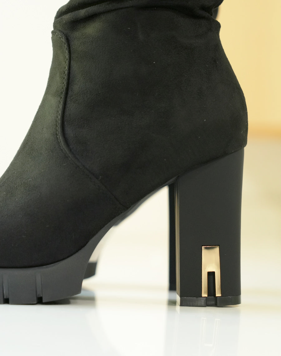BOTTINES NOIRES EFFET DAIM ? TALONS AVEC D?TAIL DOR? POUR FEMME
