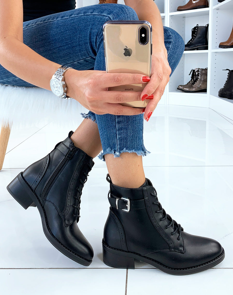 Bottines noires effet derbies
