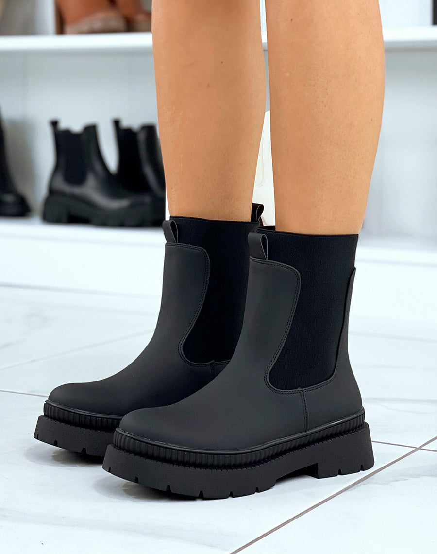 Bottines noires effet mat avec élastique