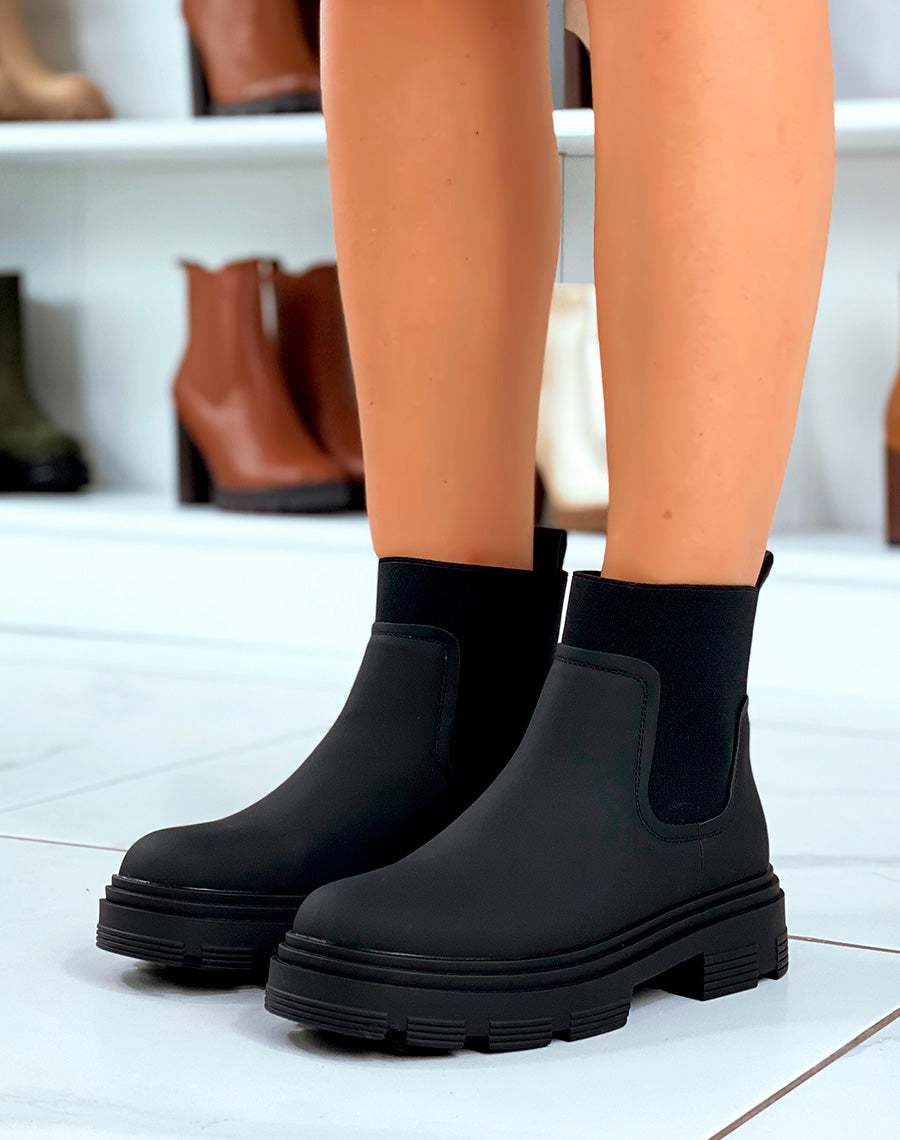 Bottines Noires Effet Mat Avec Élastique