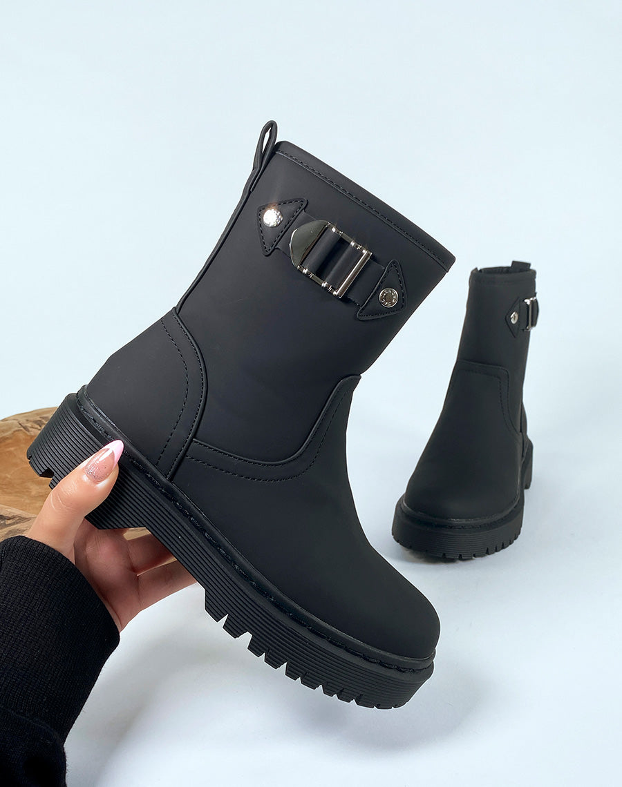 Bottines noires effet mat style botte de pluie