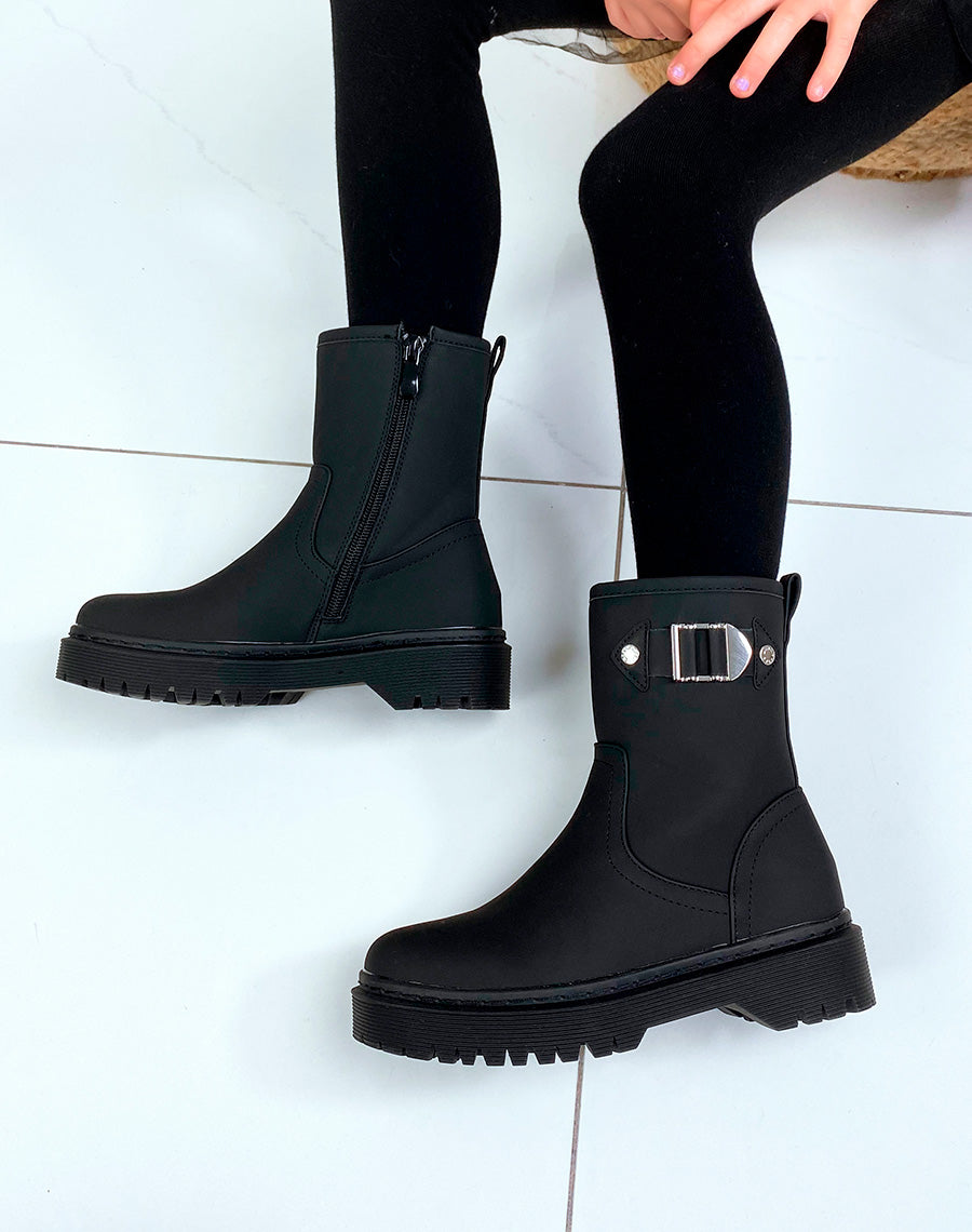 Bottines noires effet mat style botte de pluie