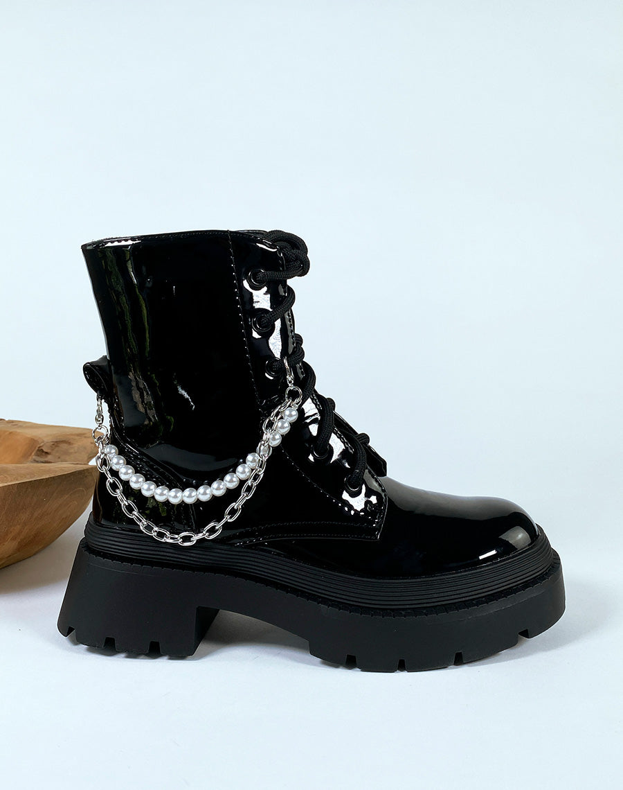 Bottines noires effet miroir à lacet